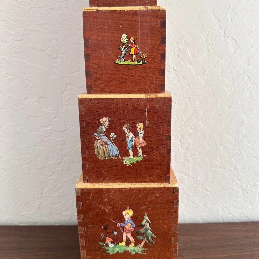 Vintage 30s‎ 40s Wooden Stacking Toy Dovetail Primitive Folk Art
